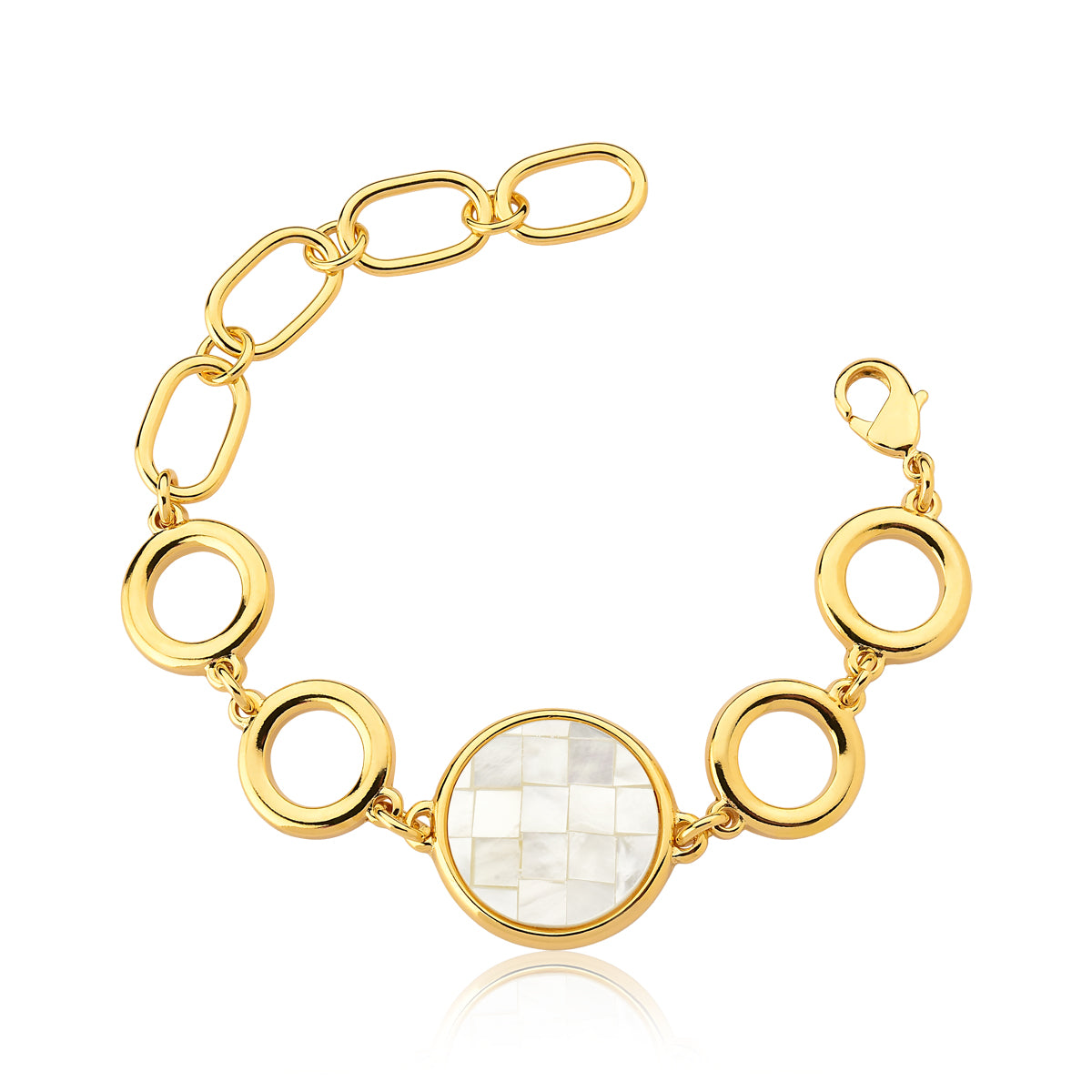 Mother of Pearl Mosaic Link Bracelet | Gold Plated