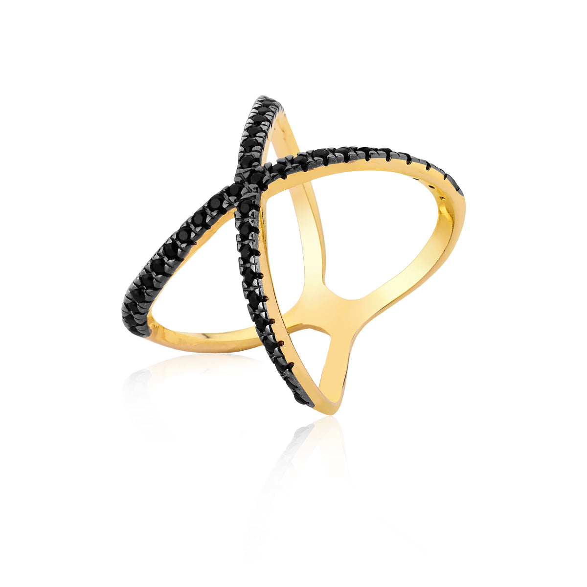Criss Cross Ring Black CZ Pave  | 18k Gold Vermeil