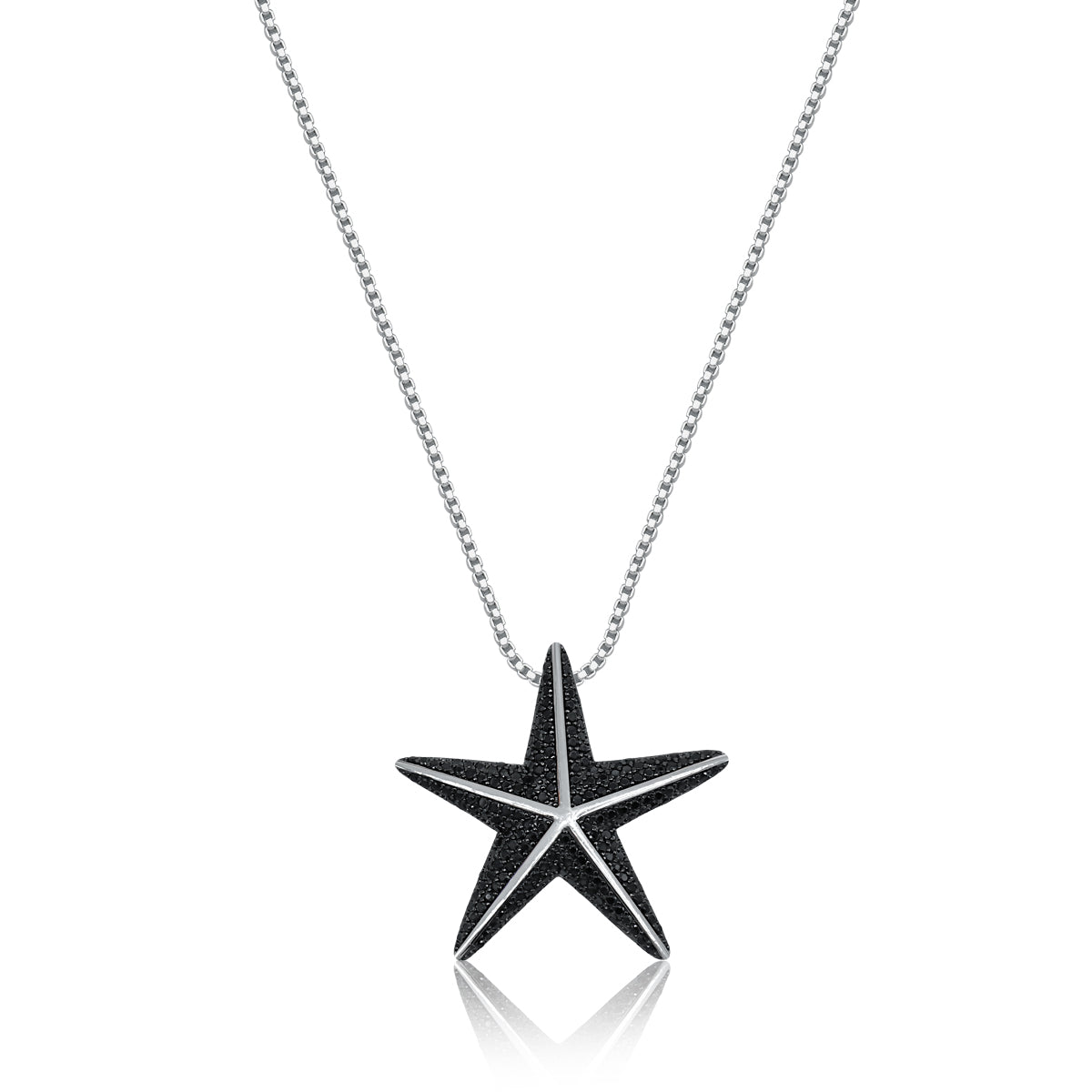 Starfish Pendant Necklace Black CZ | 925 Silver