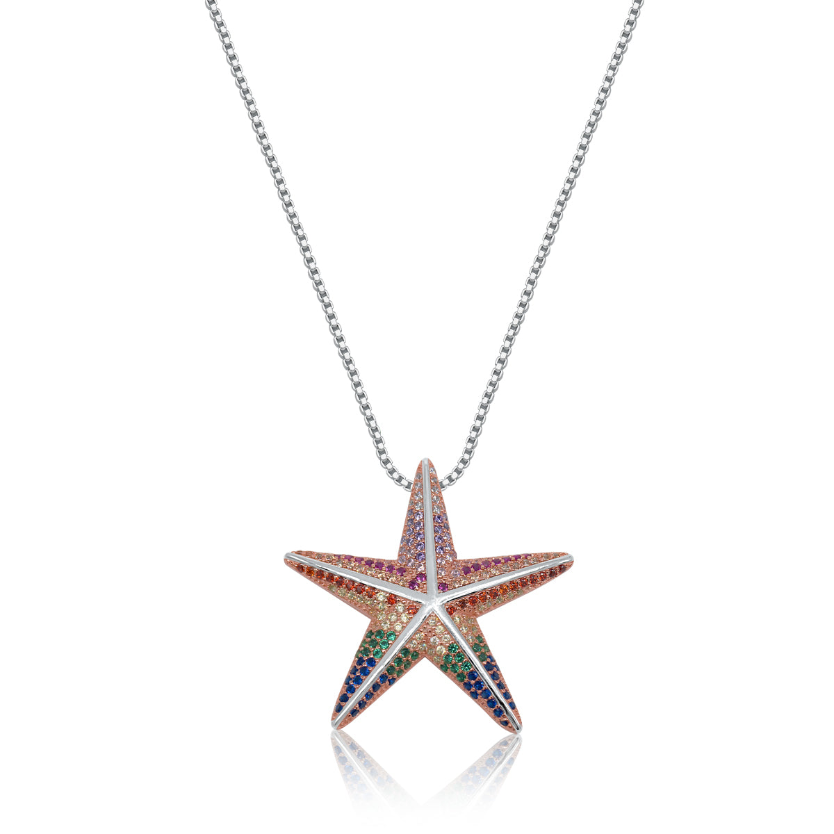 Starfish Pendant Necklace Multi-Color CZ | 925 Silver