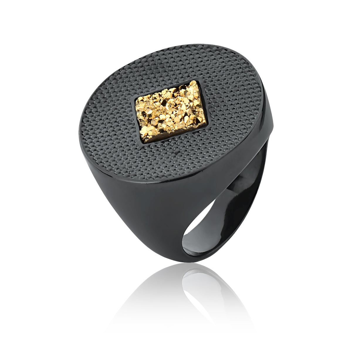 Cocktail Ring in Gold Druzy Natural Gemstone | Black Metal