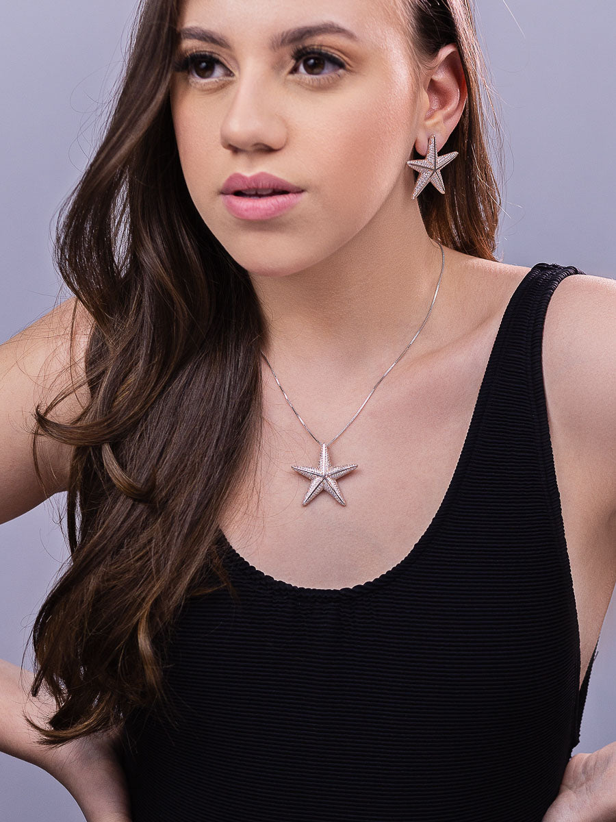 Starfish Pendant Necklace Clear CZ | 925 Silver