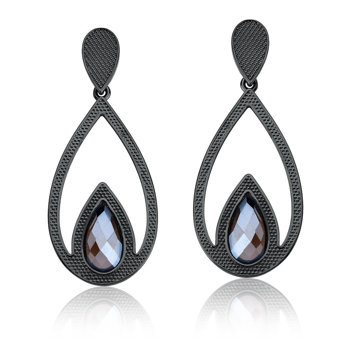 Statement Earrings in Blue Smoke Quartz Natural Gemstone | Black Metal