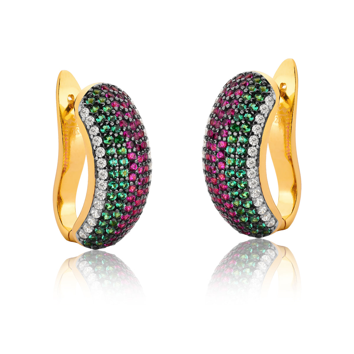 Huggie Earrings Multicolor CZ Pave | 18k Gold Vermeil