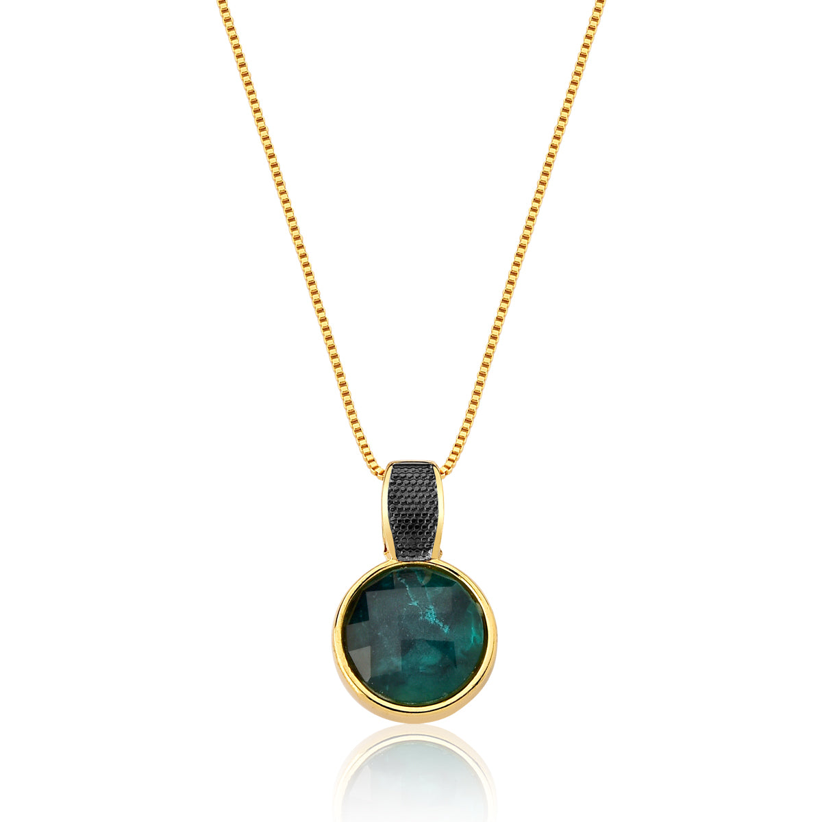 Pendant Necklace in Dark Green Raw Rough Emerald | Gold &amp; Black Rhodium Plated