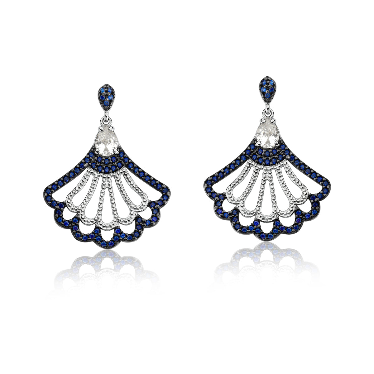 Drop Earrings Clear and Blue CZ Pave | Rhodium over Silver
