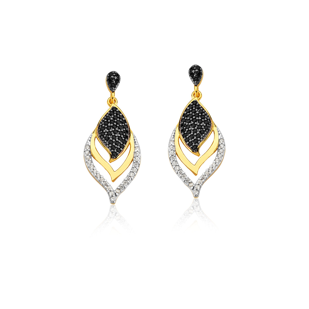 Drop Earrings Clear and Black CZ Pave | 18k Gold Vermeil