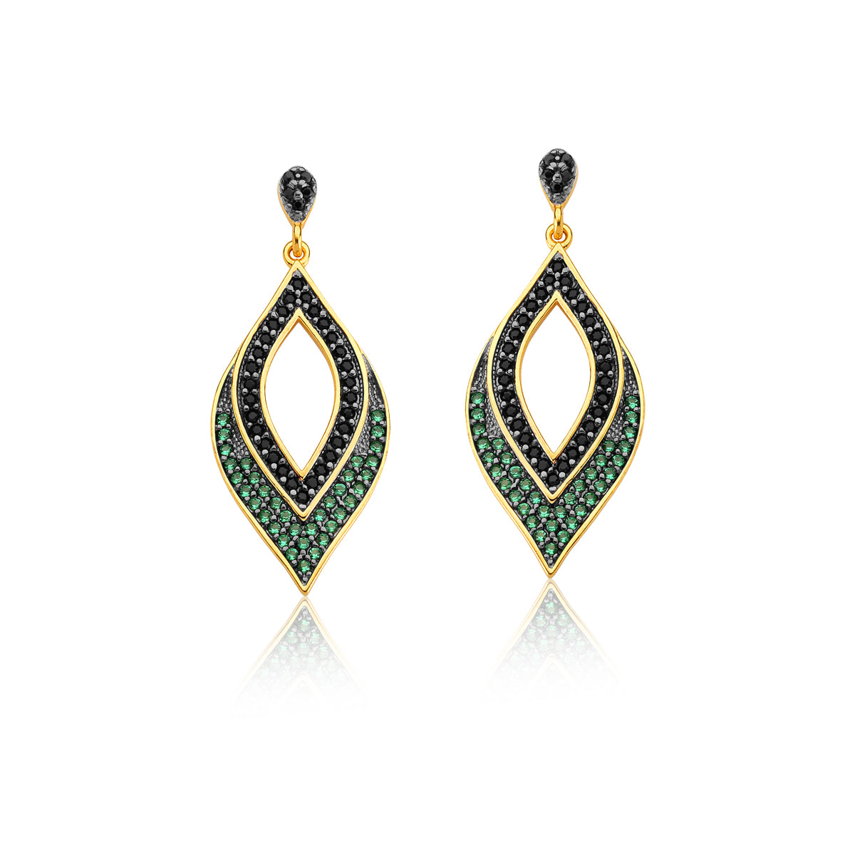 Statement Earrings Green and Black CZ Pave | 18k Gold Vermeil
