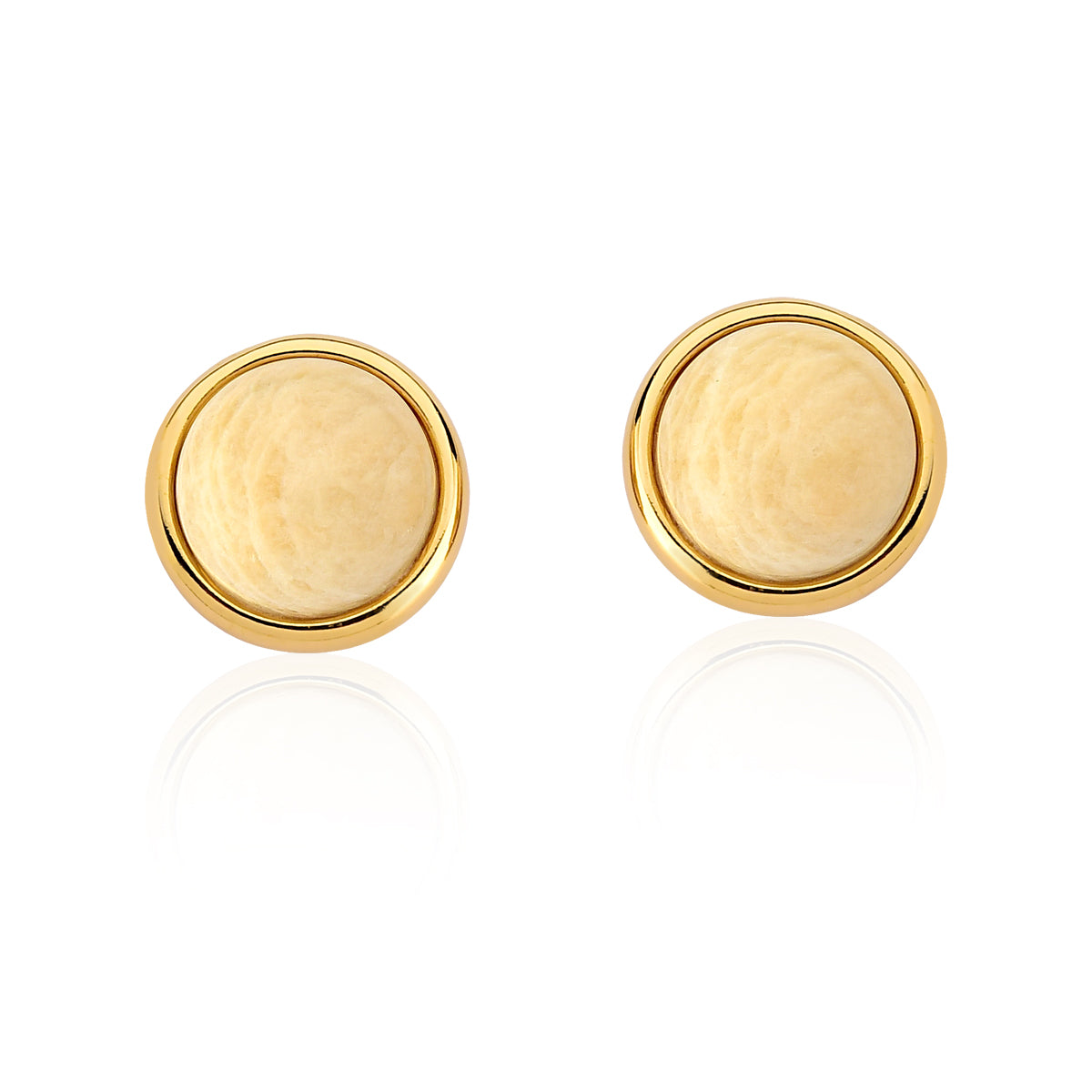 Stud Earrings in Beige Amazonite Natural Gemstones | Gold Plated