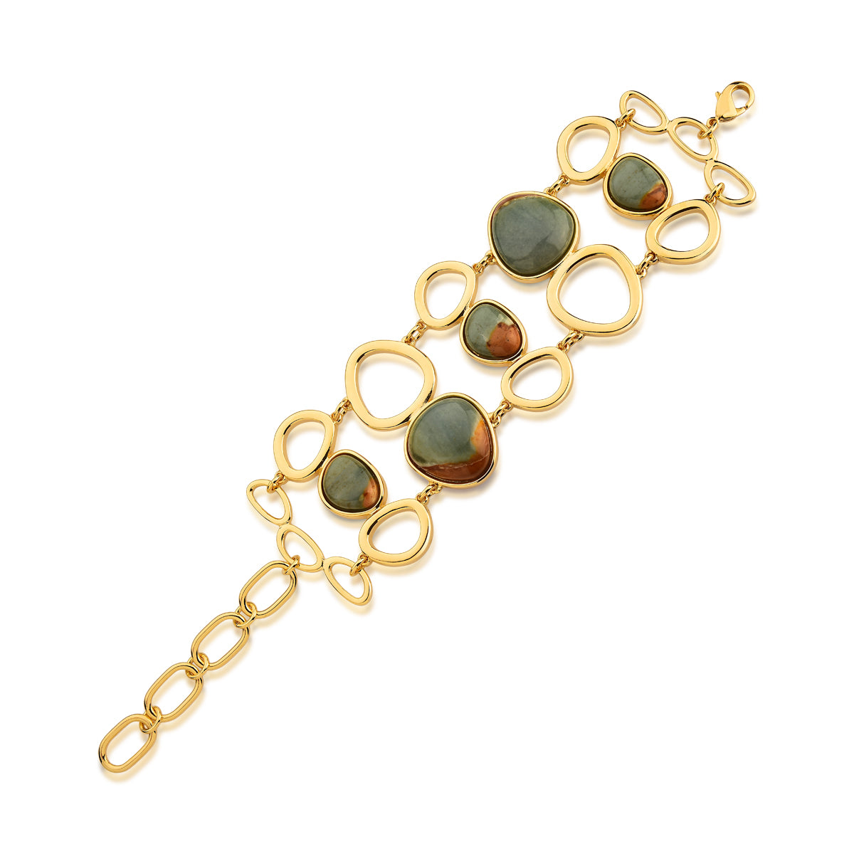 Link Bracelet in Polychrome Jasper Natural Gemstone | Gold Plated