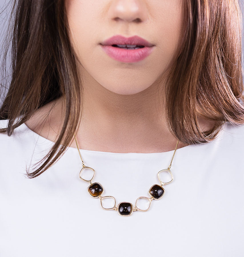 Statement Necklace in Tiger Eye Natural Gemstone | Gold Plated