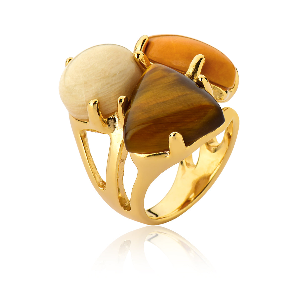 Multi-Shape Cocktail Ring in Mixed Natural Gemstone | Gold Plated