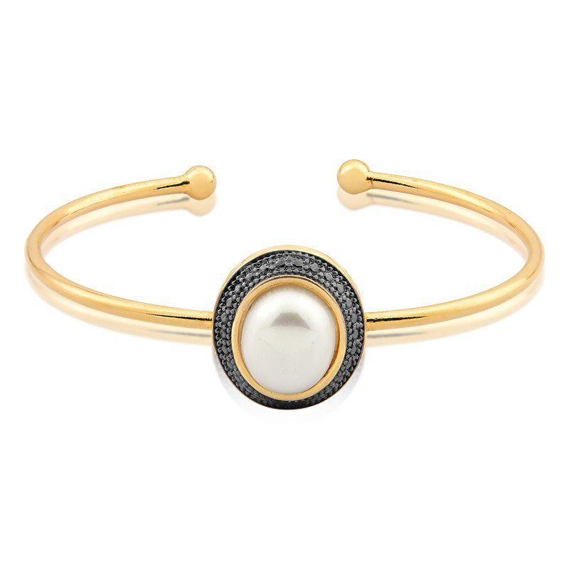 Pearl Cuff Bracelet | Gold &amp; Black Rhodium Plated