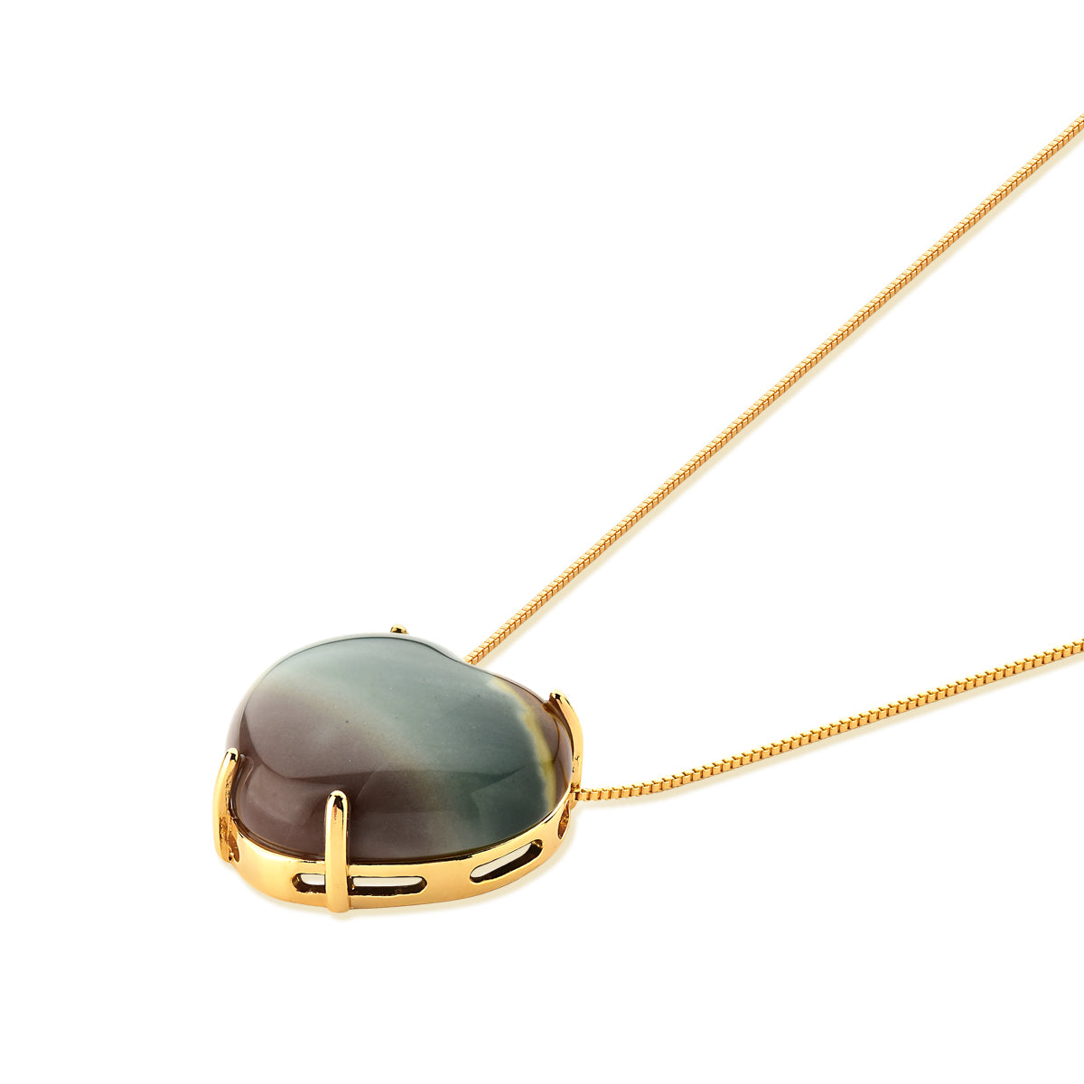 Heart Pendant Necklace in Polychrome Jasper Natural Gemstone | Gold Plated