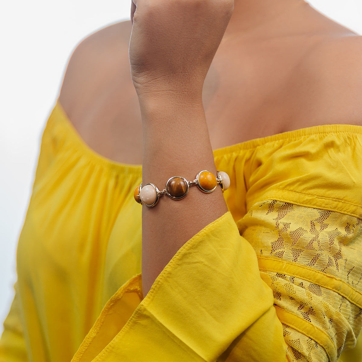 Link Bracelet in Mixed Natural Gemstone | Gold Plated