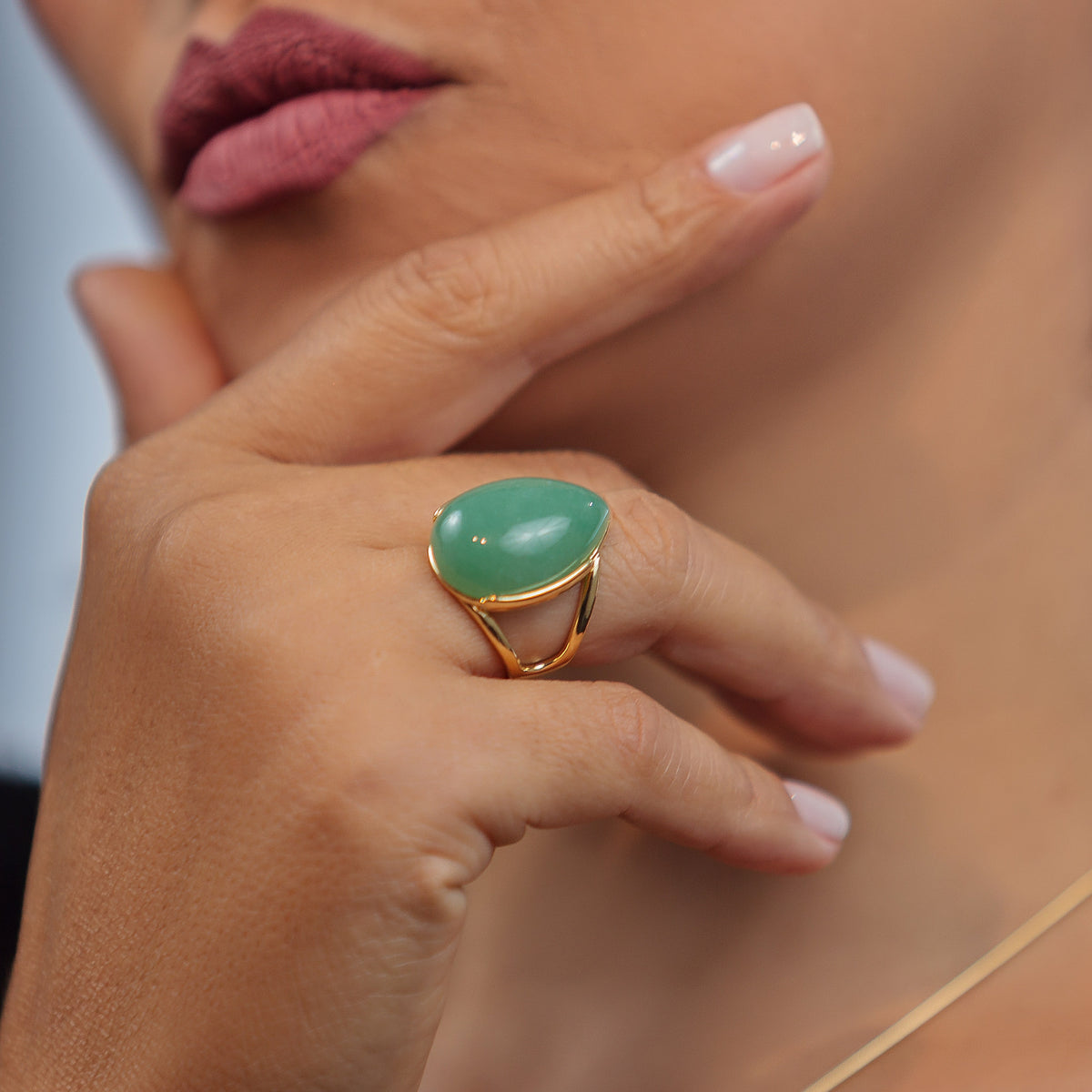 Cocktail Ring in Green Quartz Natural Gemstone | Gold Plated
