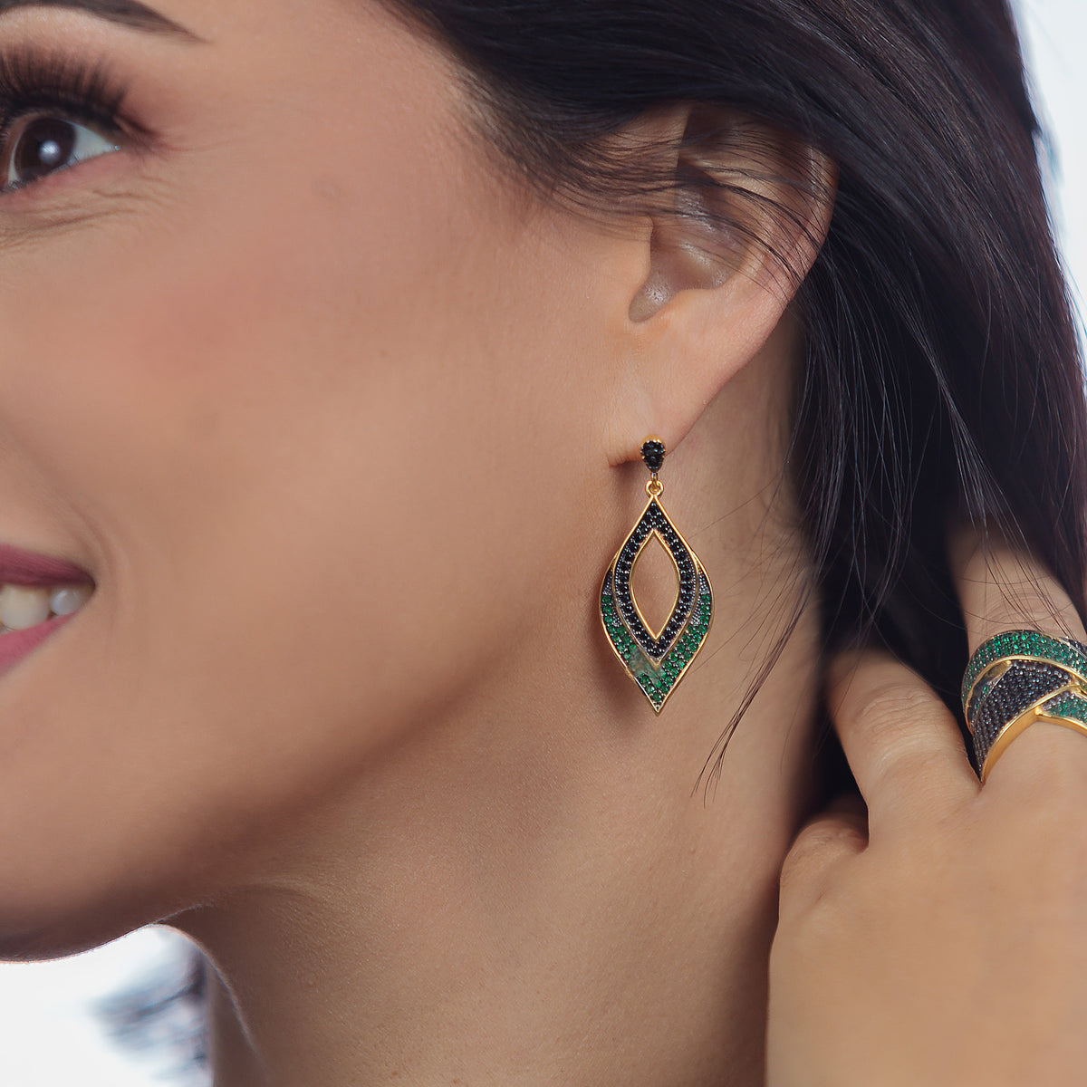 Statement Earrings Green and Black CZ Pave | 18k Gold Vermeil