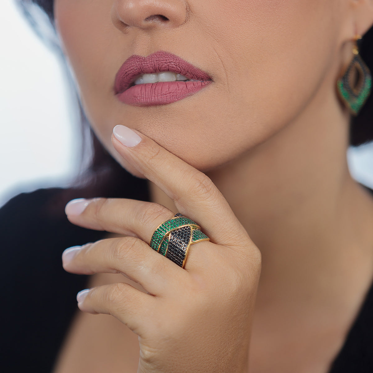 Cocktail Ring Green and Black CZ Pave  | 18k Gold Vermeil