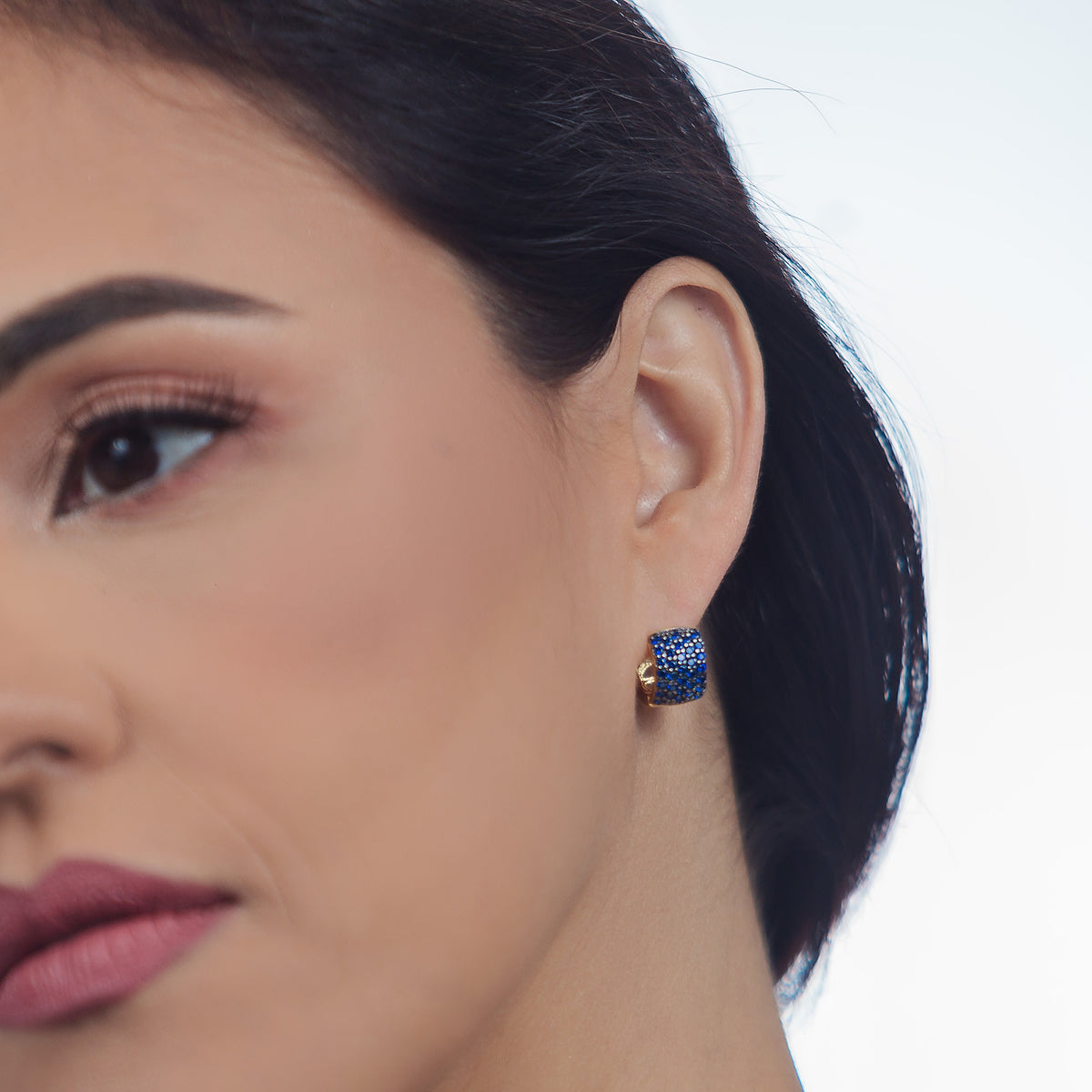 Hoop Earrings Blue CZ Pave | 18k Gold Vermeil