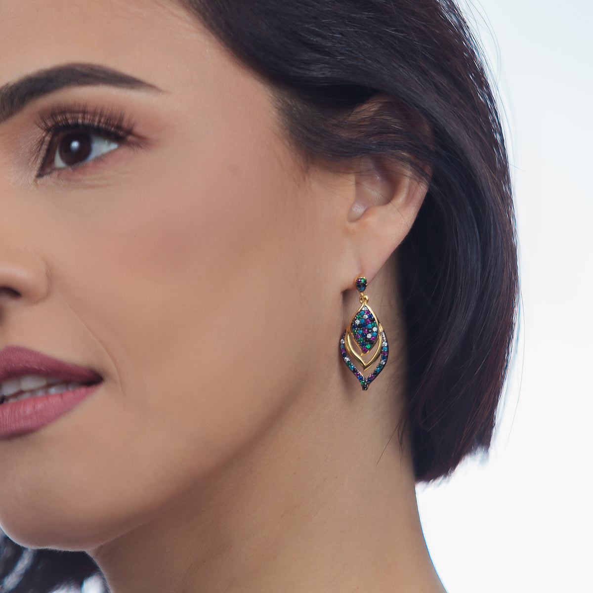 Drop Earrings Multi-Color CZ Pave | 18k Gold Vermeil