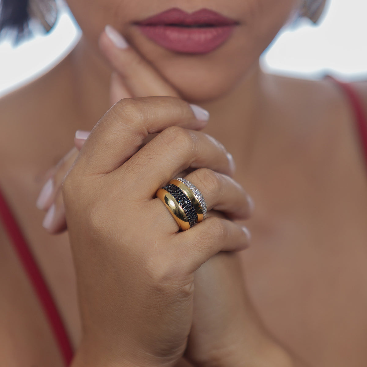 Cocktail Ring Clear and Black CZ Pave  | 18k Gold Vermeil