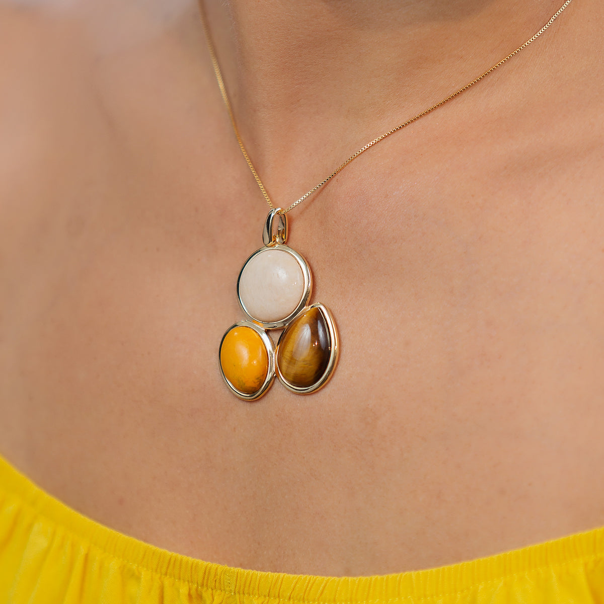 Multi-Shape Pendant Necklace in Mixed Natural Gemstone | Gold Plated