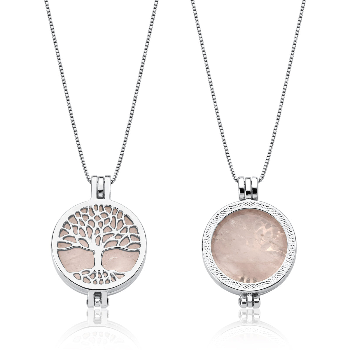 Tree of Life Cage Locket Necklace with Mixed Natural Gemstones | Rhodium Plated