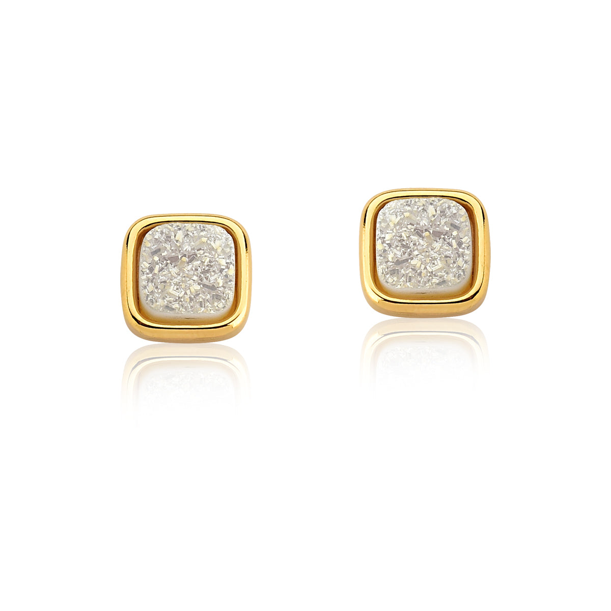 Stud Earring in Pearl Druzy Natural Gemstone | Gold Plated