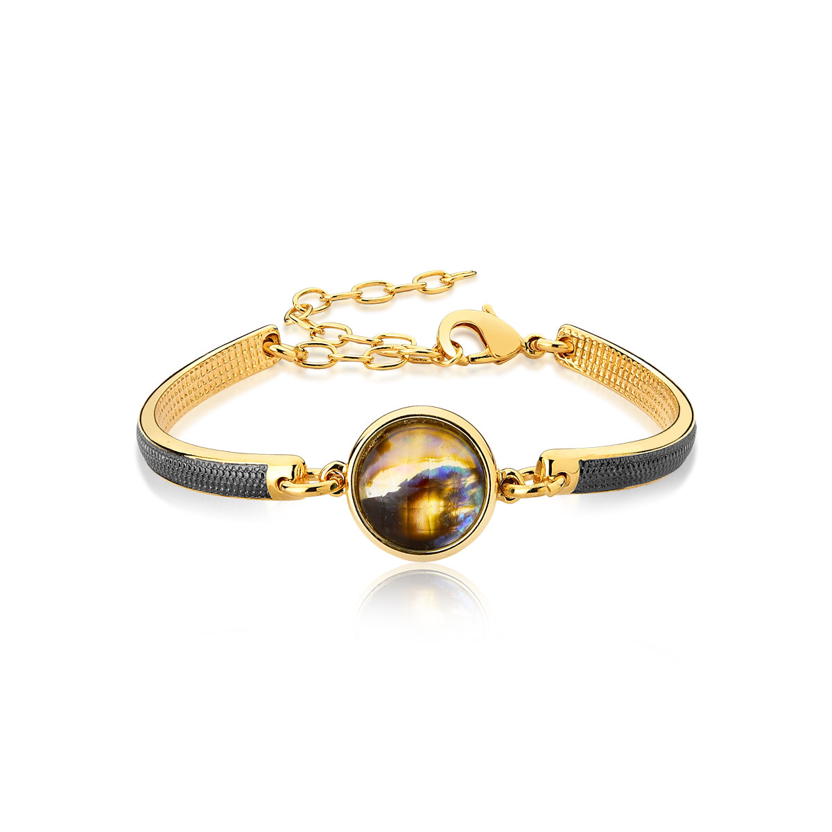 Bangle Bracelet in Abalone Shell | Gold &amp; Black Rhodium Plated