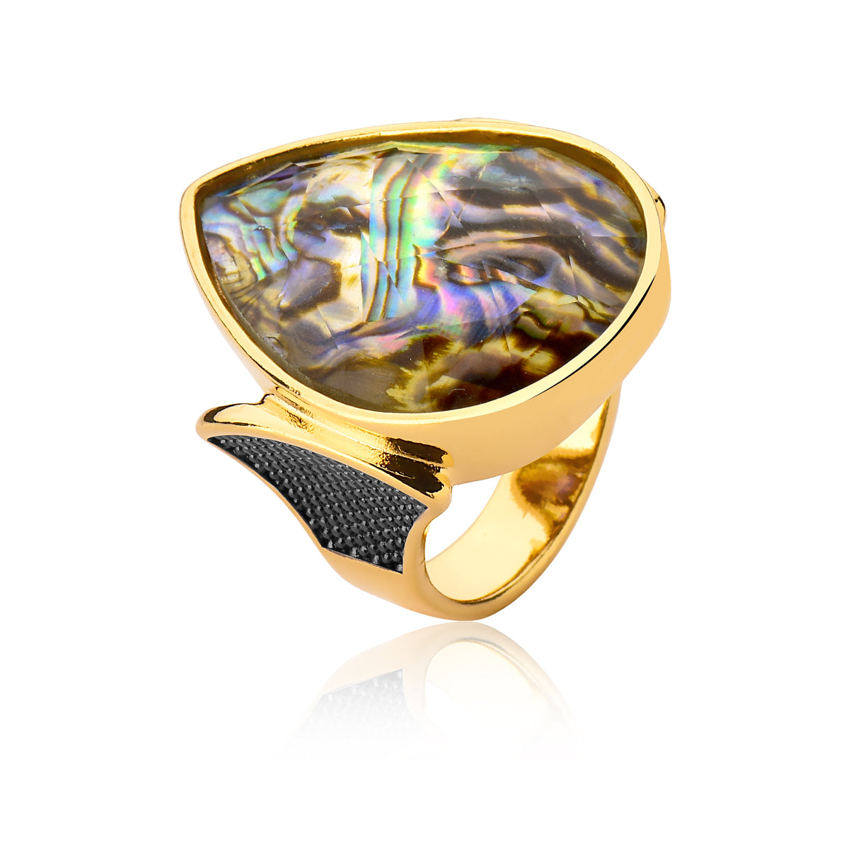 Cocktail Ring in Abalone Shell | Gold &amp; Black Rhodium Plated