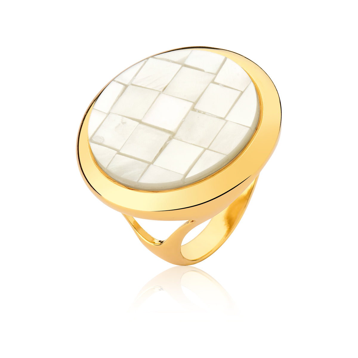 Mother of Pearl Mosaic Cocktail Ring | Gold Plated