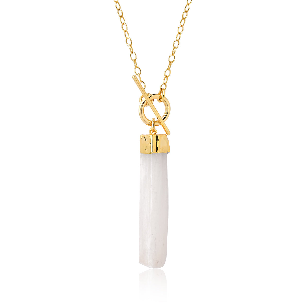 Long Strand Necklace in Selenite Natural Gemstone | Gold Plated
