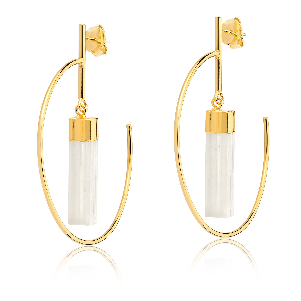 Hoop Earrings in Natural Selenite Gemstone | Gold Plated