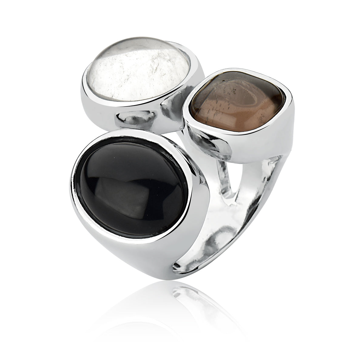 Multi-Shape Cocktail Ring in Mixed Natural Gemstone | Rhodium Plated
