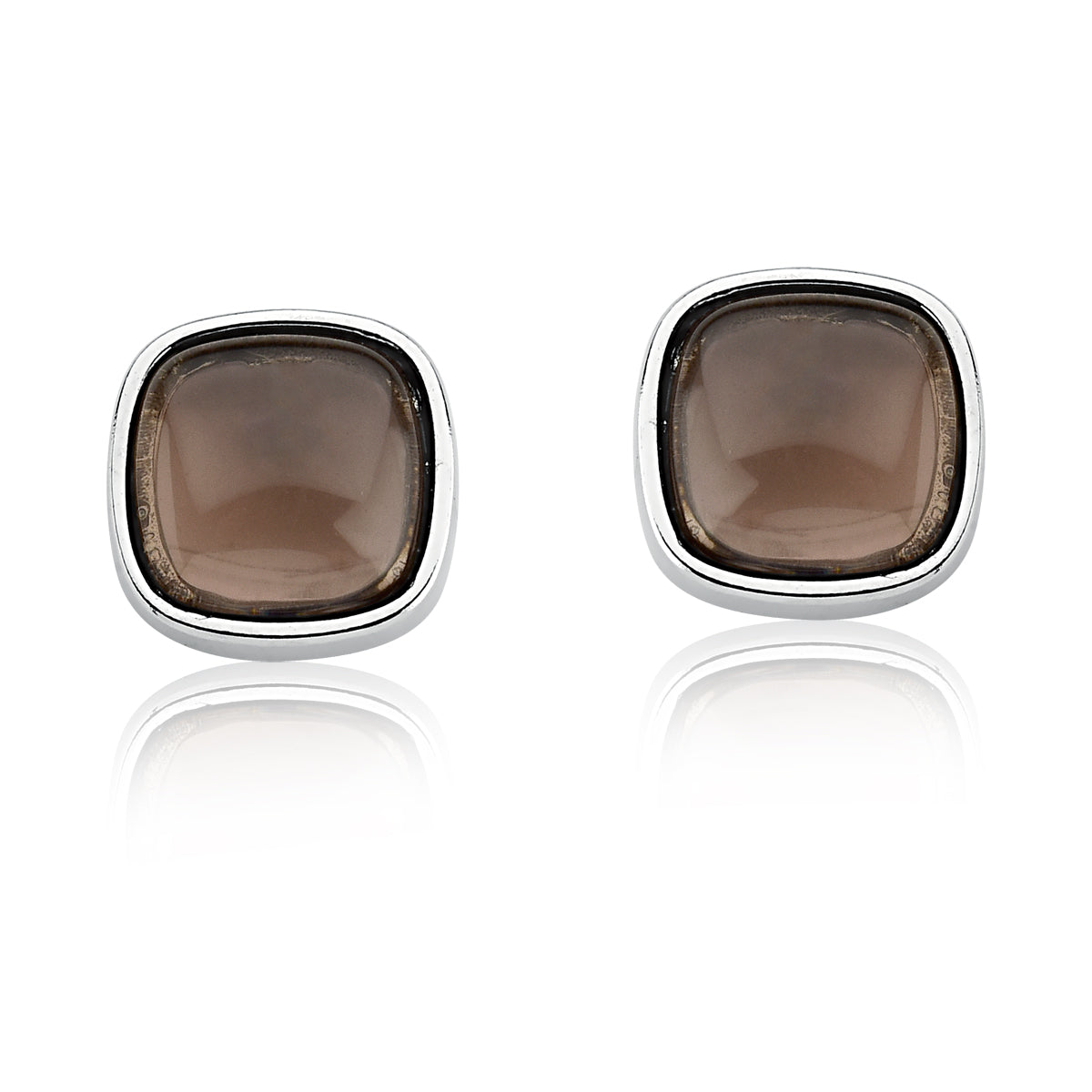Stud Earring in Smoke Obsidian Natural Gemstone | Rhodium Plated