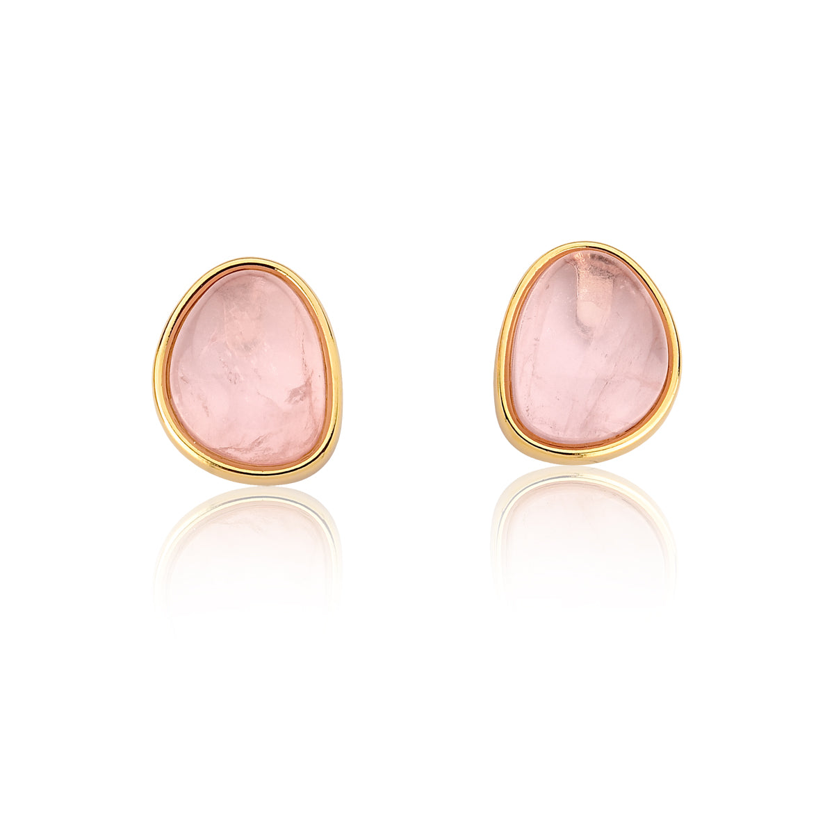 Stud Earrings in Rose Quartz Natural Gemstone | Gold Plated