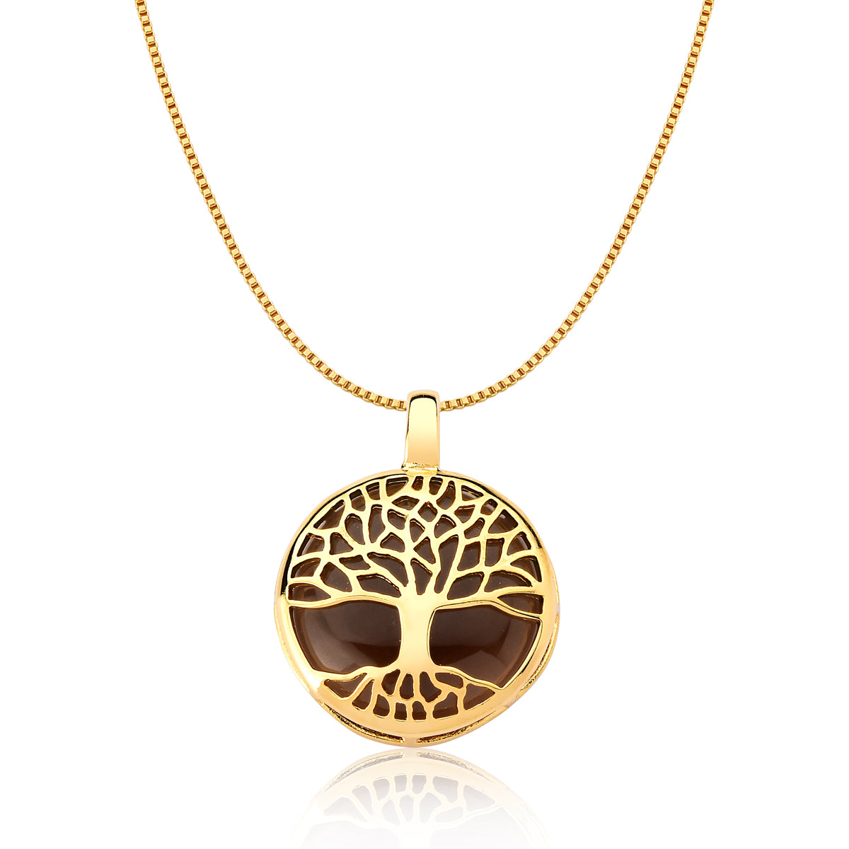 Tree of Life Pendant Necklace in Smoke Obsidian Natural Gemstone | Gold Plated
