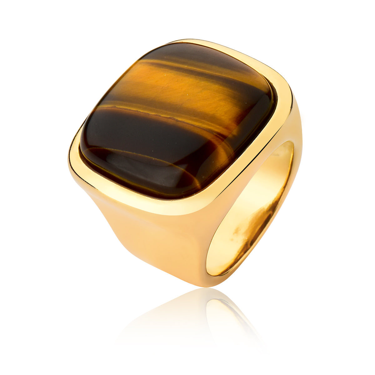 Cocktail Ring in Tiger Eye Natural Gemstone | Gold Plated