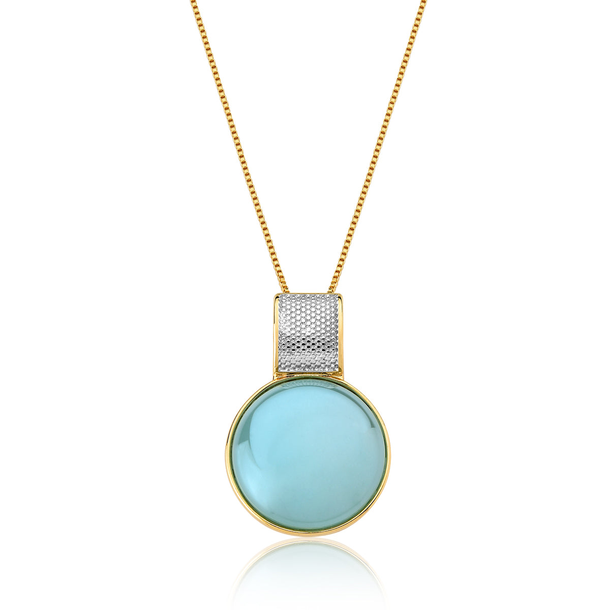 Pendant Necklace in Blue Sky Agate Natural Gemstone | Gold &amp; Rhodium Plated
