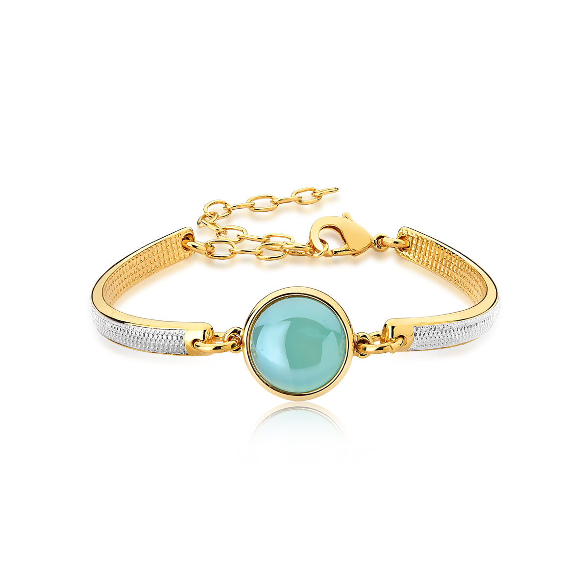 Bangle Bracelet in Blue Sky Agate Natural Gemstone | Gold &amp; Rhodium Plated