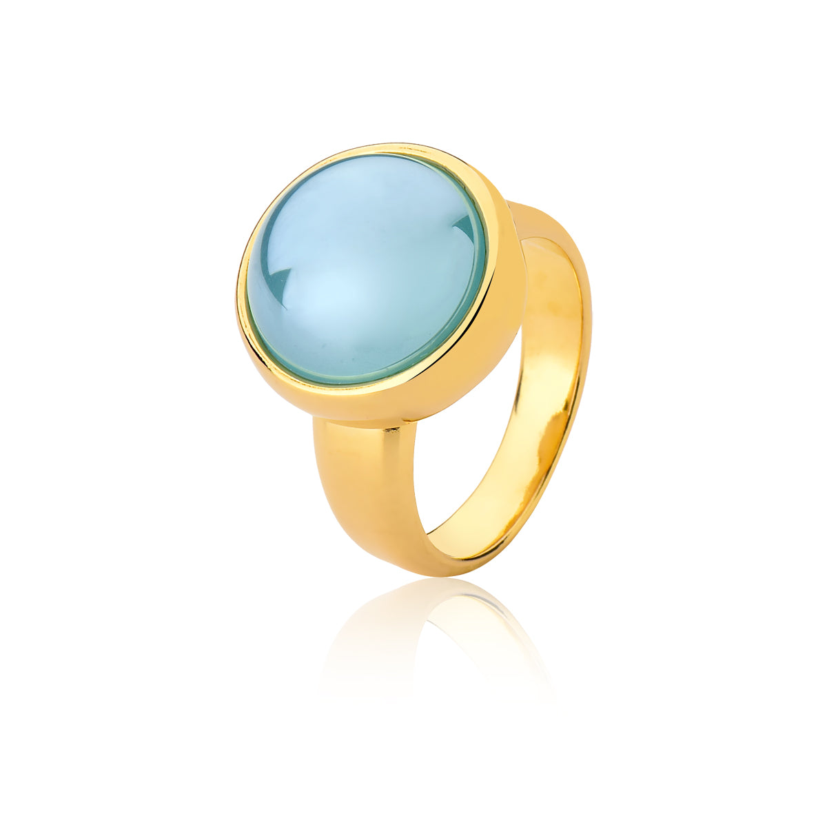 Cocktail Ring in Blue Sky Agate Natural Gemstone | Gold Plated