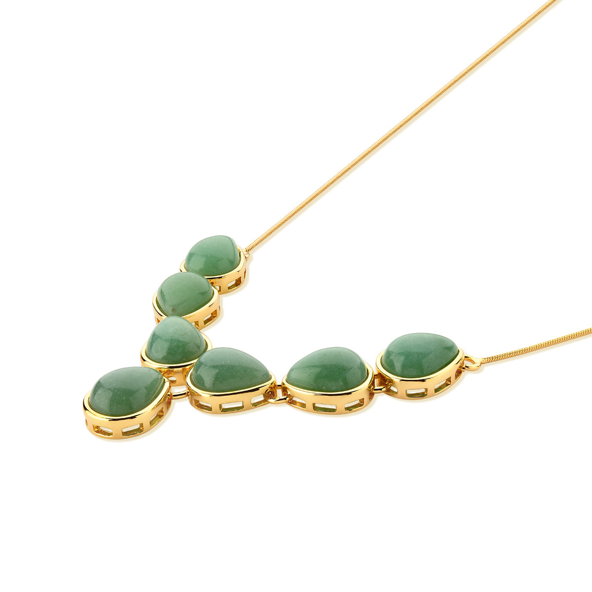 Statement Necklace in Green Quartz Natural Gemstone | Gold Plated
