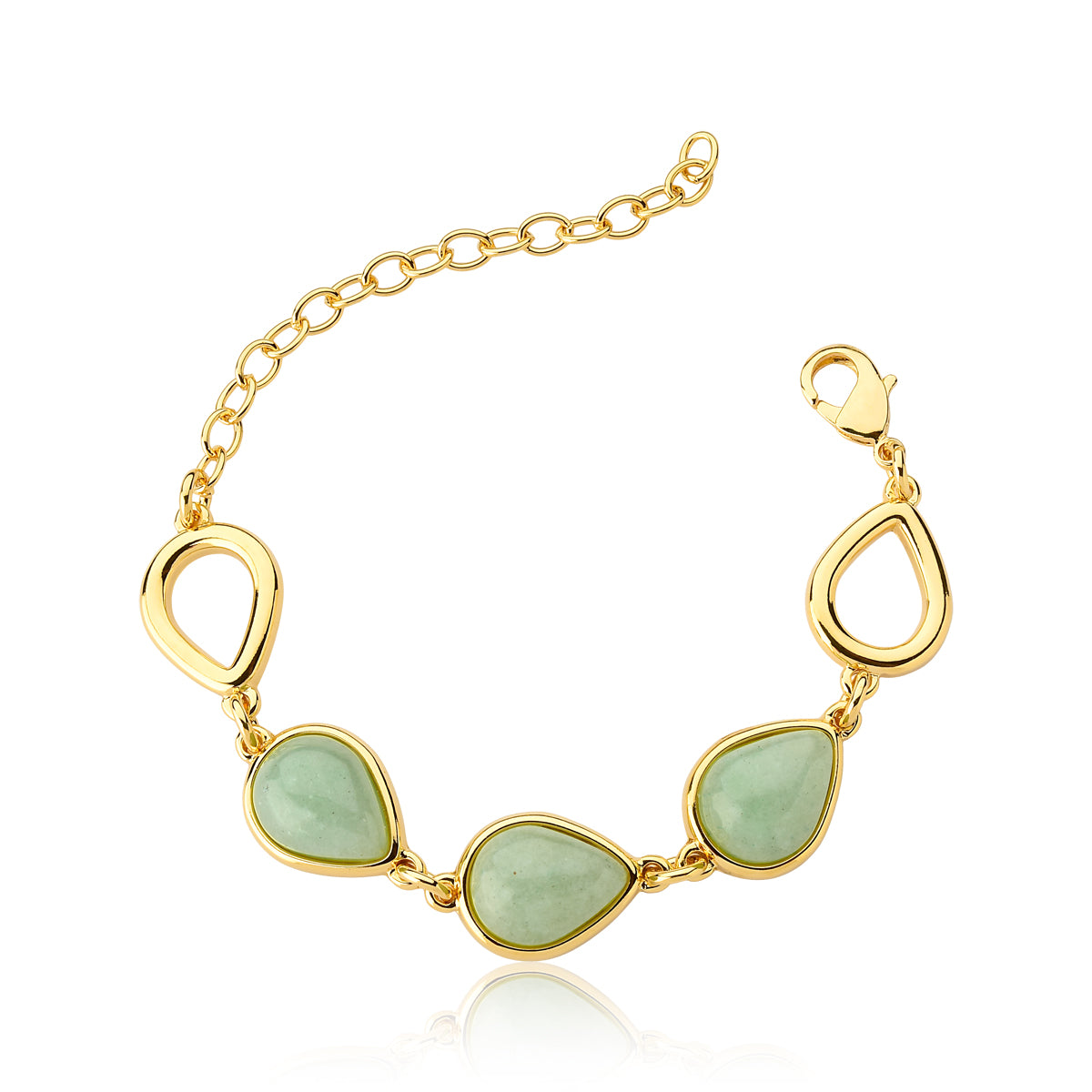 Link Bracelet in Green Quartz Natural Gemstone | Gold Plated