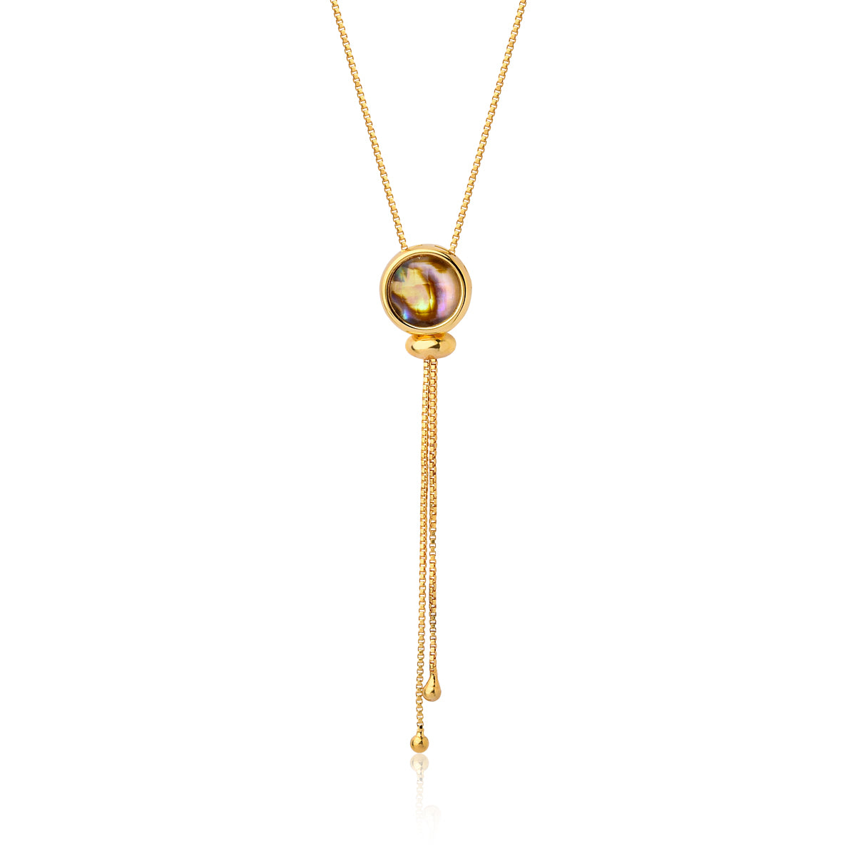 Adjustable Lariat Slider Necklace in Abalone Shell | Gold Plated
