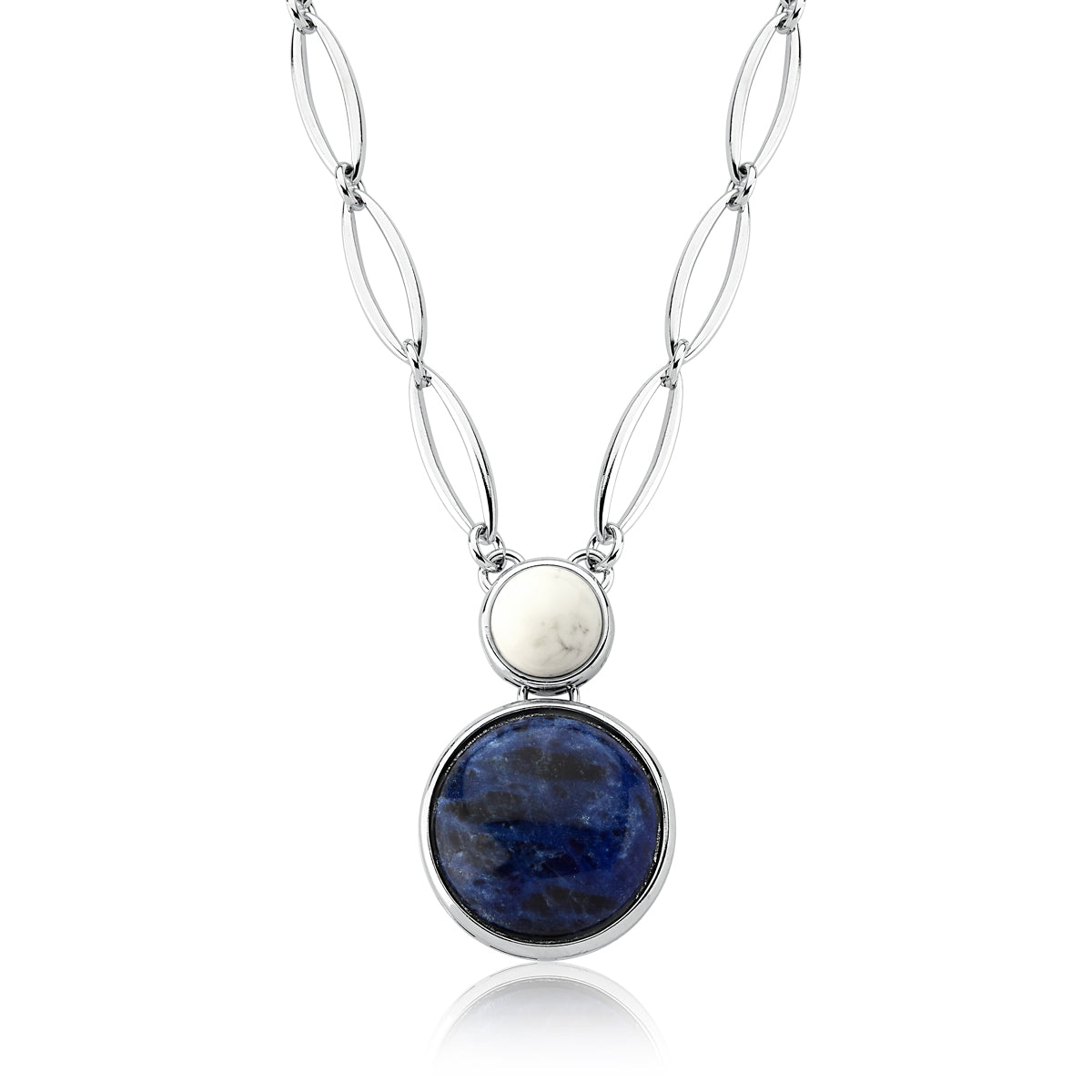 Collar Necklace in Sodalite &amp; White Howlite Natural Gemstone | Rhodium Plated