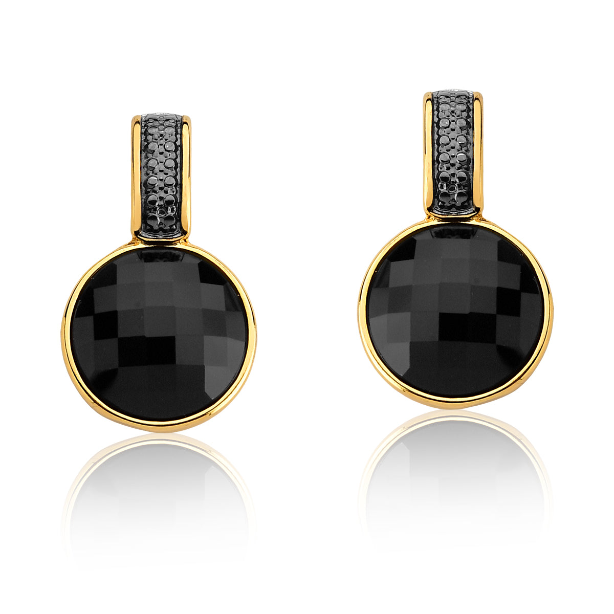 Drop Earrings in Black Agate Natural Gemstone | Gold Plated