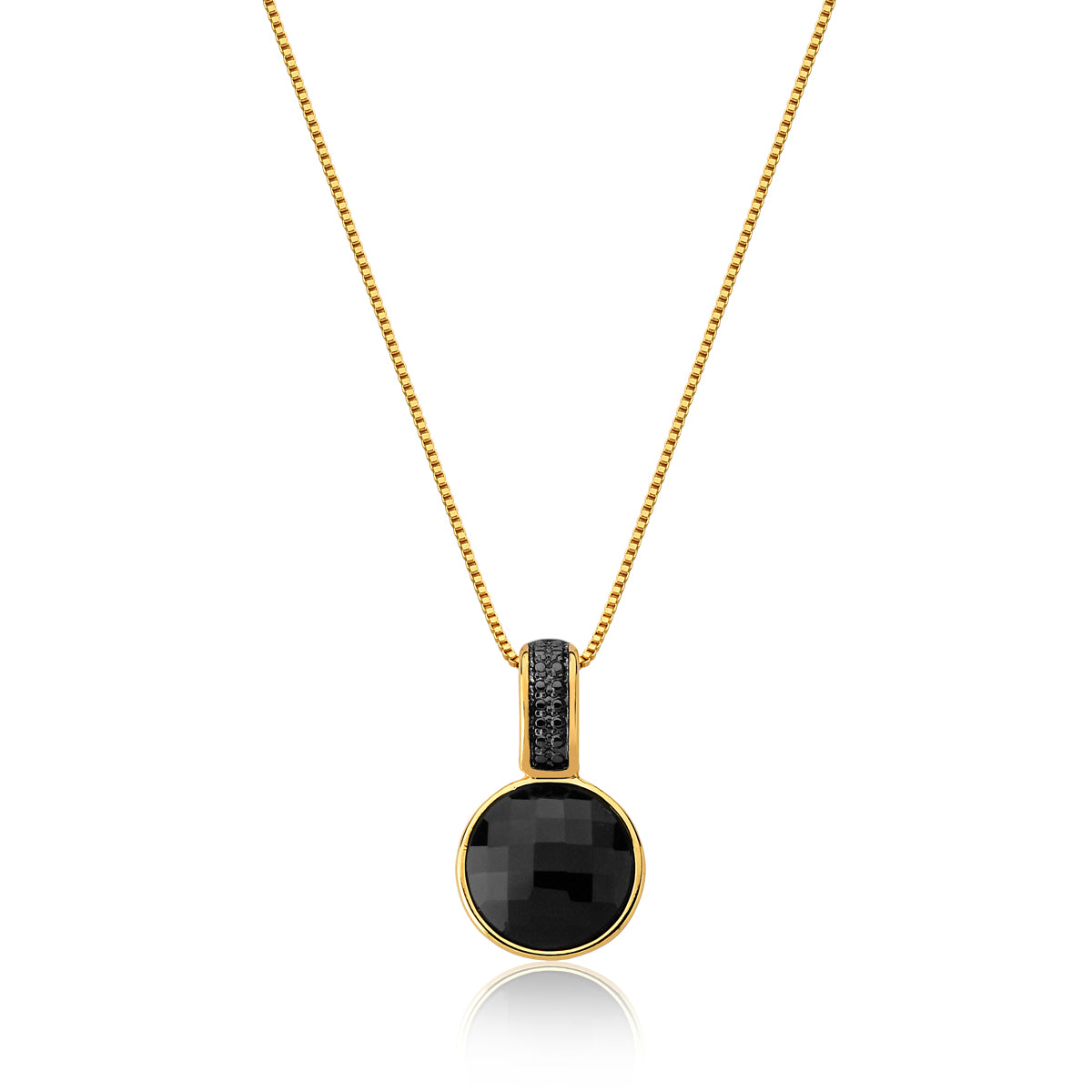 Pendant Necklace in Black Agate Natural Gemstone | Gold &amp; Black Rhodium Plated
