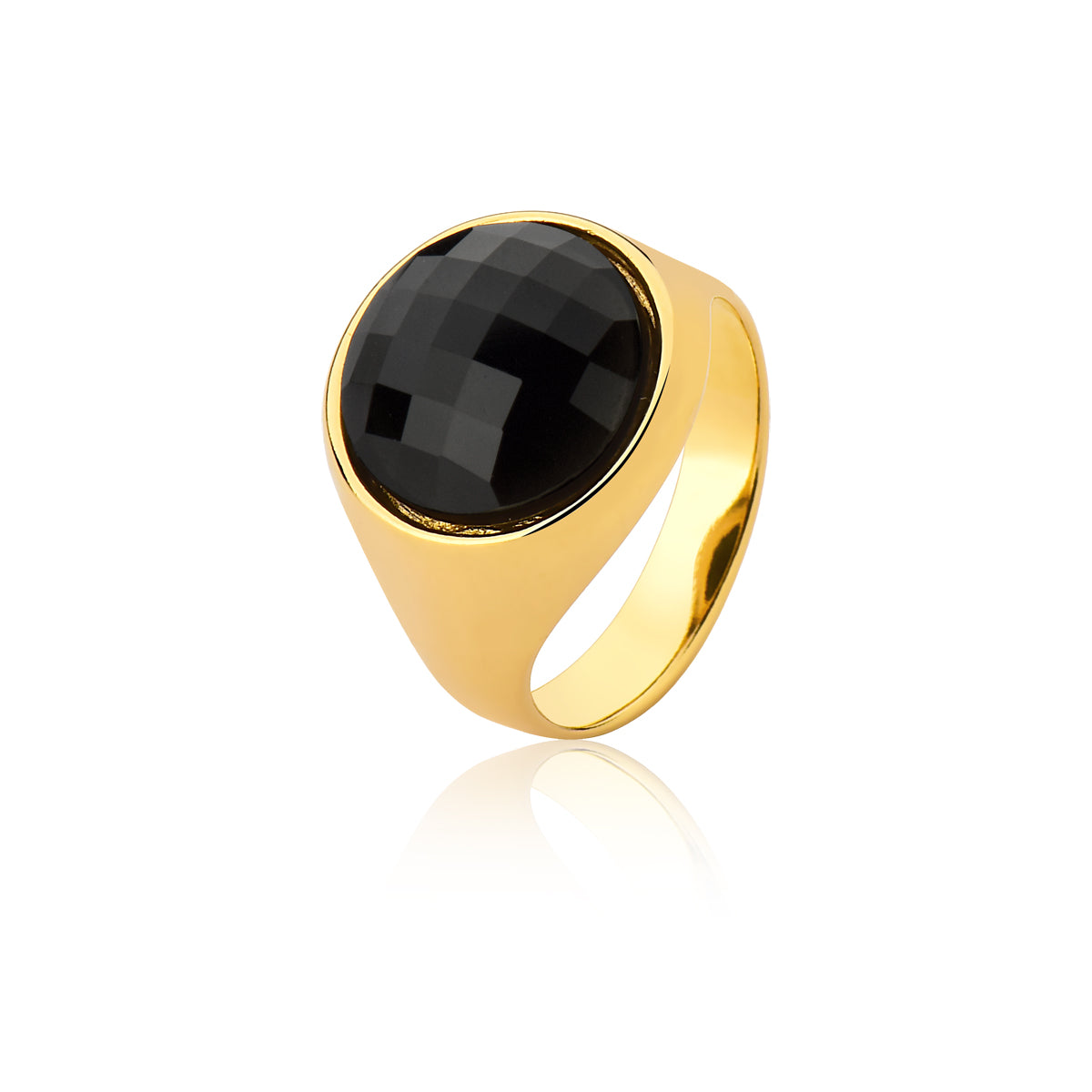 Cocktail Ring in Black Agate Natural Gemstone | Gold Plated