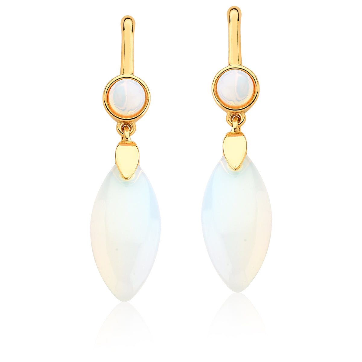 Marquise Shape Drop Earrings in Opaline Natural Gemstone | Gold Plated