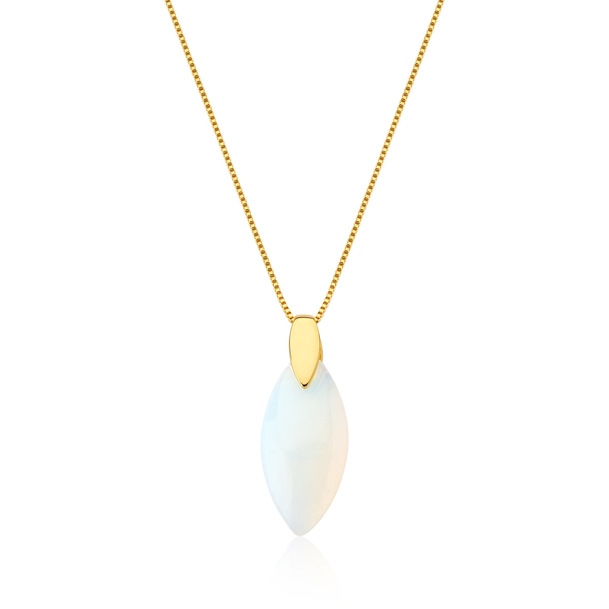 Marquise Shape Pendant Necklace in Opaline Natural Gemstone | Gold Plated
